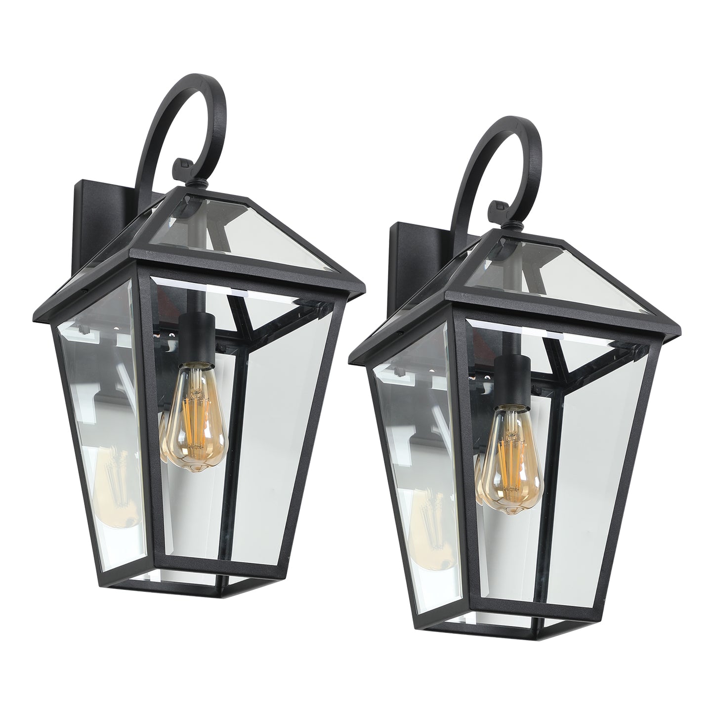 Modern Black Metal Outdoor Wall Lantern Light - Clear Glass Shade