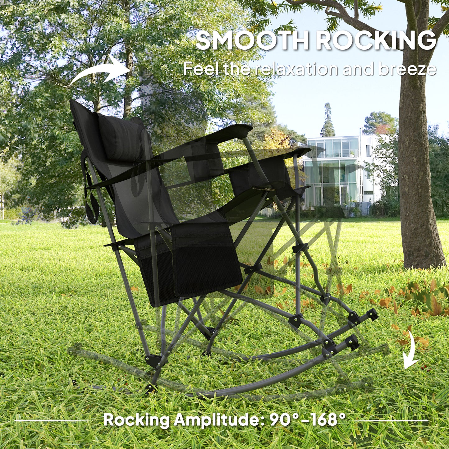 Folding Rocking Camping Chairs with Headrest & Cooler Bag - 2 Pack