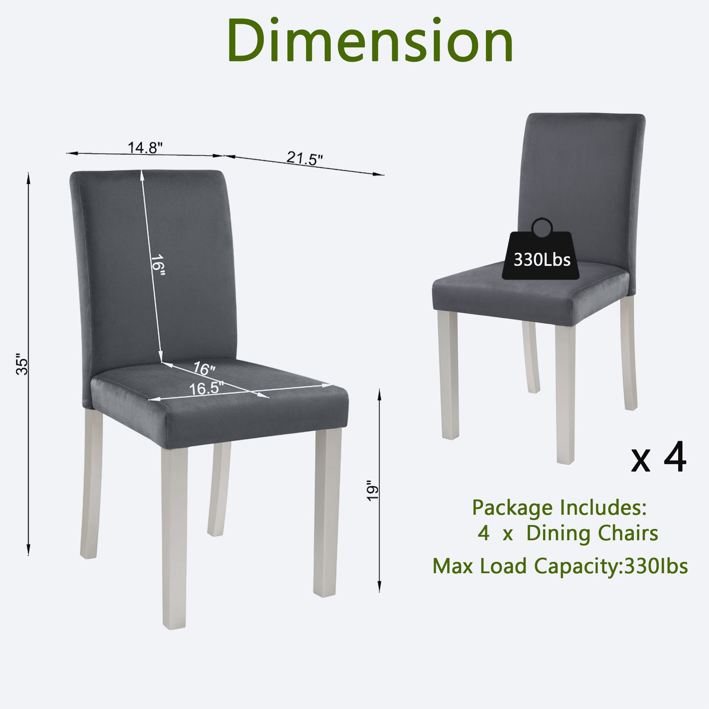 Dining Chairs Set of 4 with Padded Seat - Silver Grey