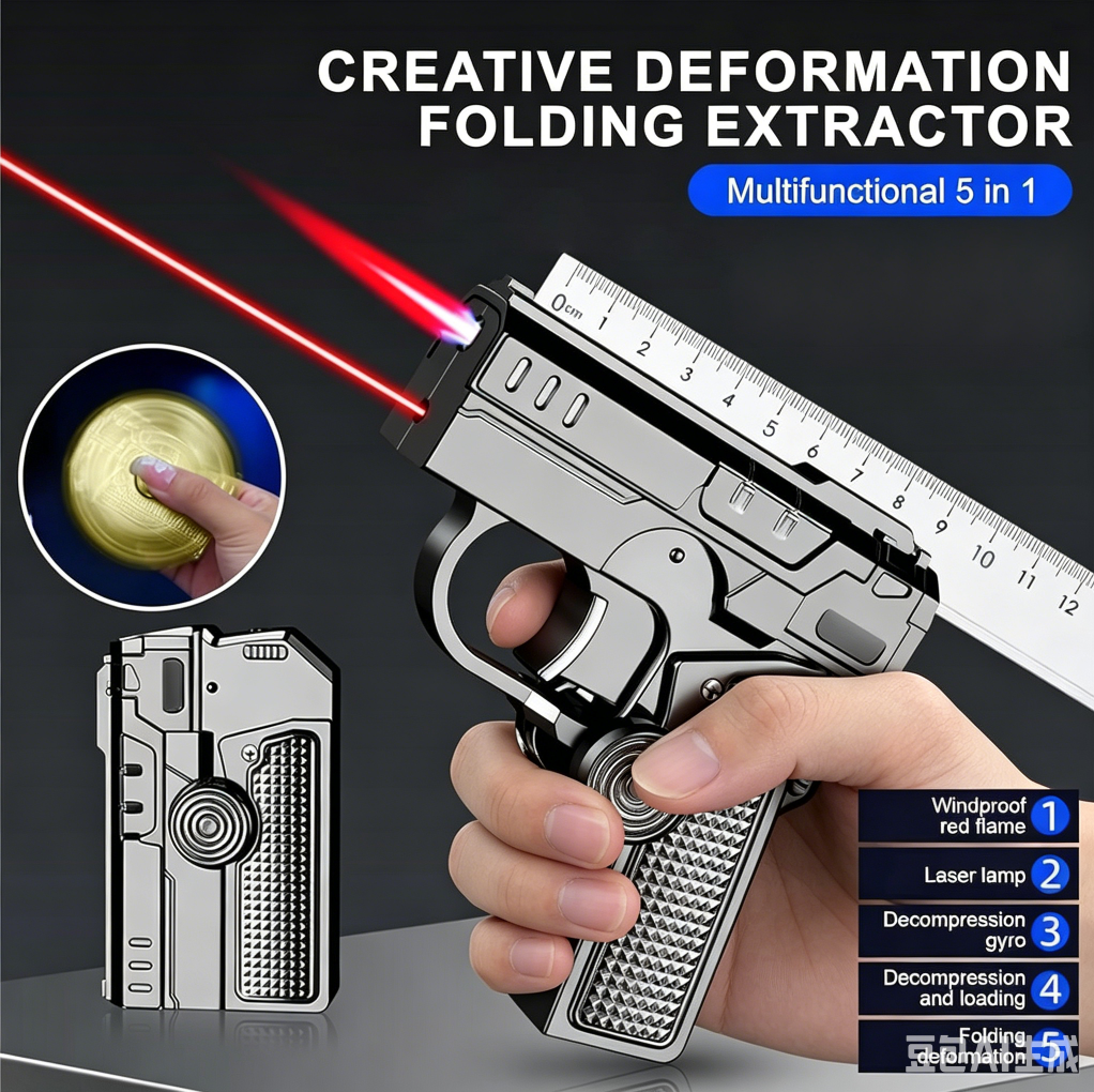 Windproof 2-in-1 Torch Lighter with Fidget Spinner Design - Black