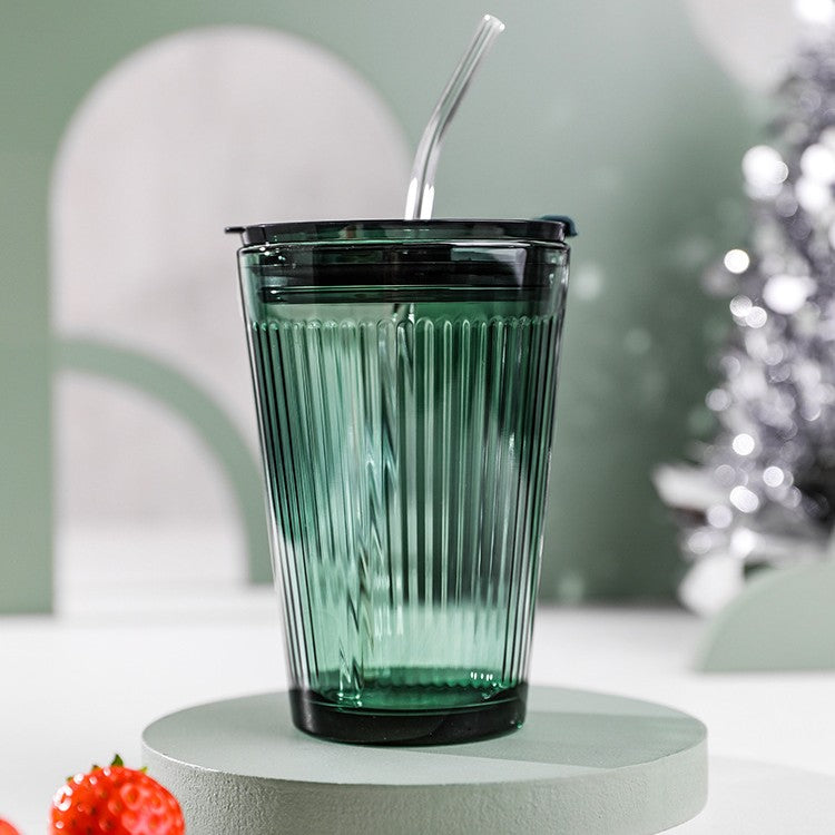 High-Value Household Straw Glass - 450ml Multi-Color Drinkware Set