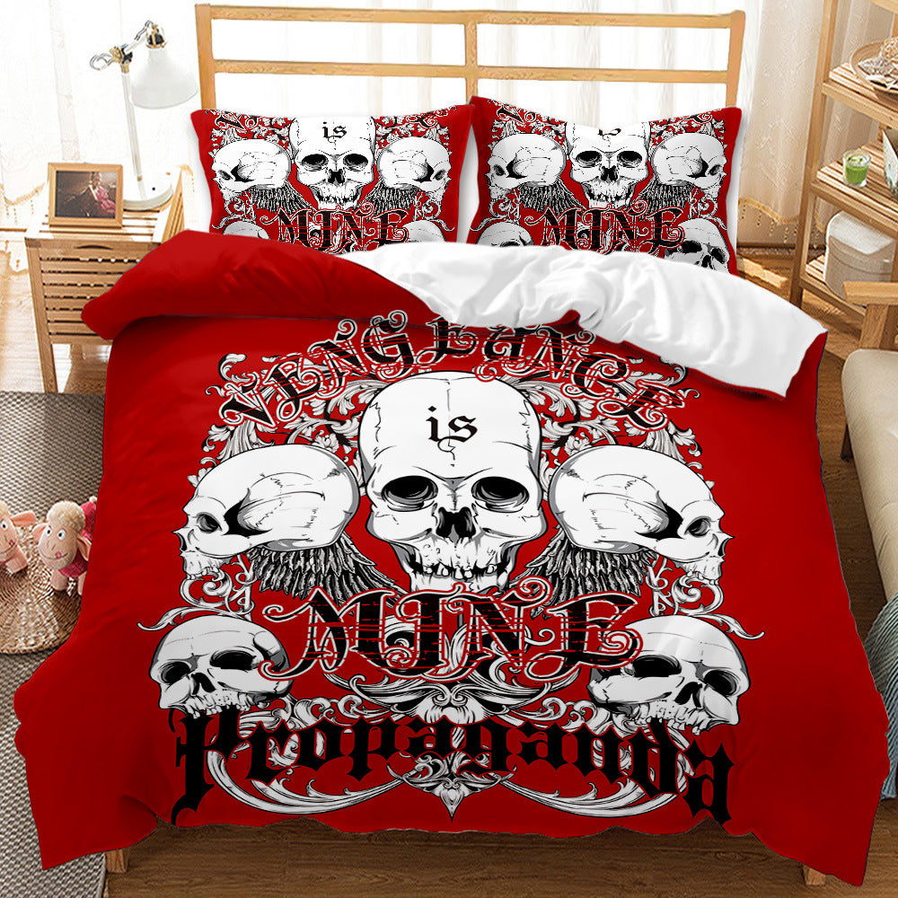 Three-Piece Skull Duvet Cover Set Modern Floral Bedding for Bedroom