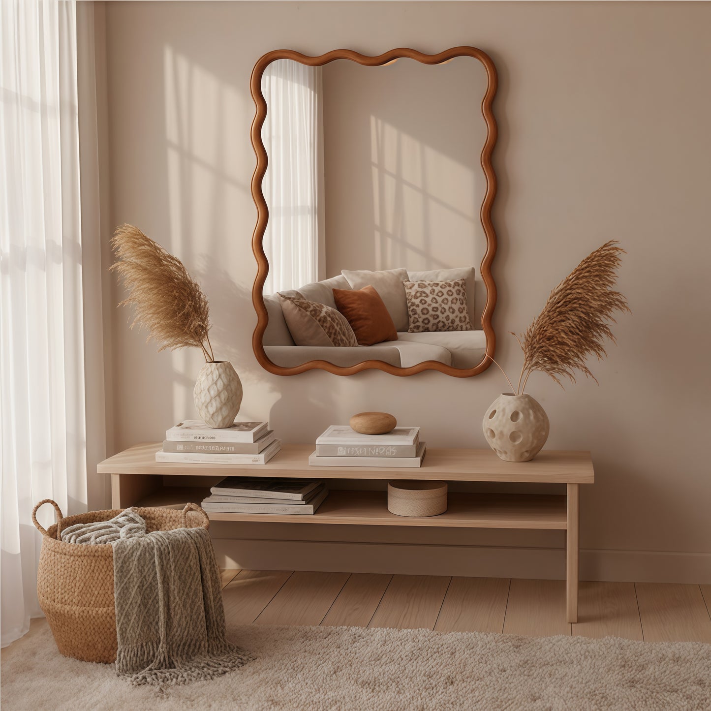 Wavy Rectangle Solid Wood Frame Decorative Mirror - 30x40