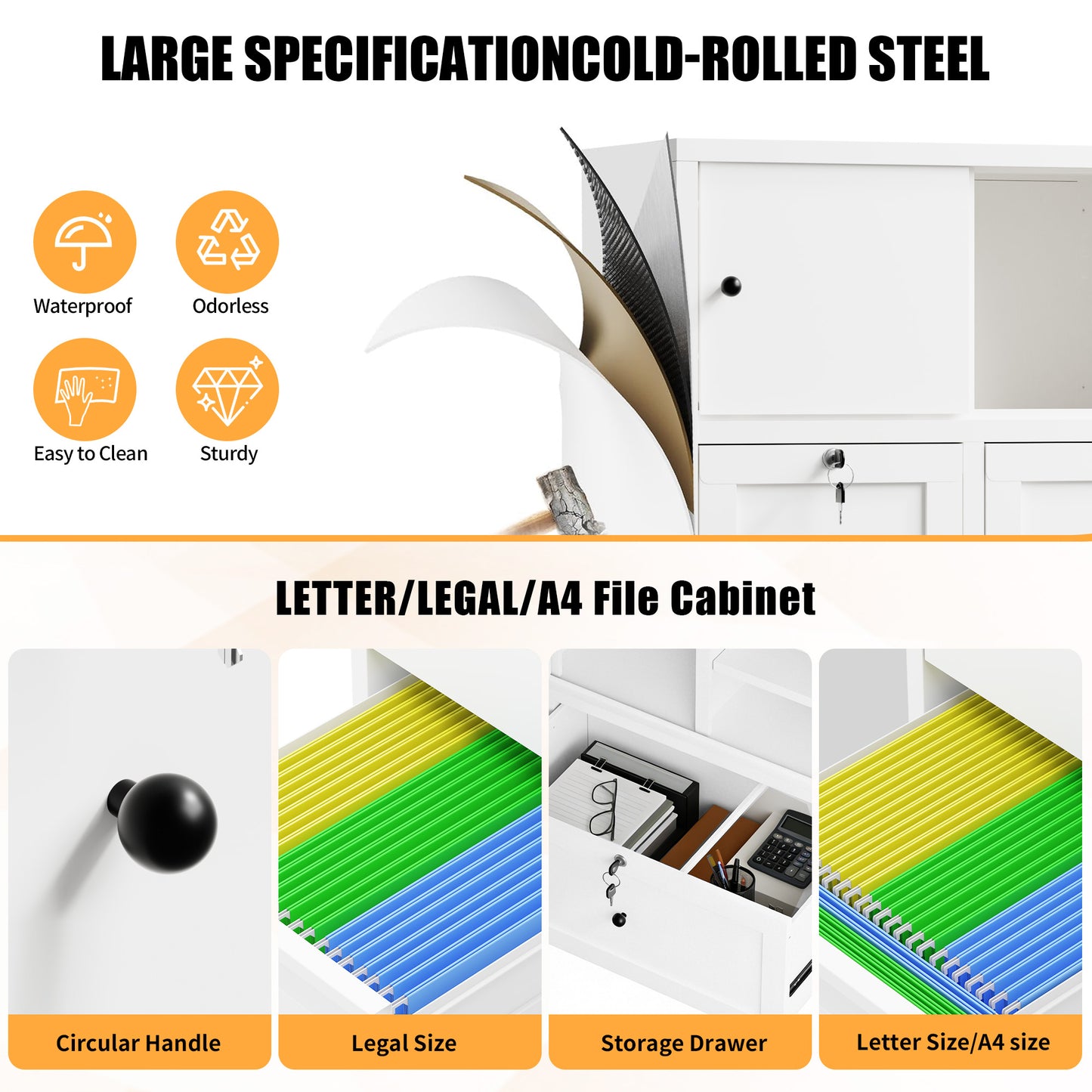 28 H White Metal Filing Cabinet With Lock -2-Drawer File For Home