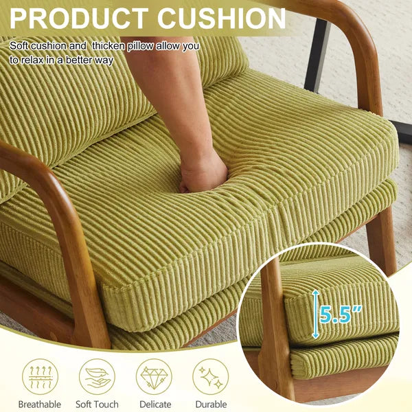 Olive Green Corduroy Low Arm Accent Chair - Compact Design