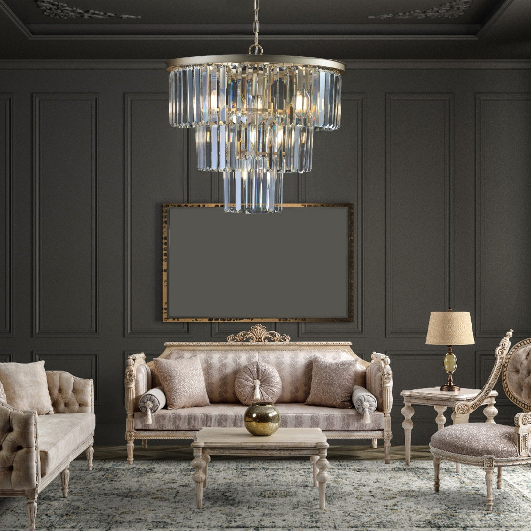 Elegant 3-Tier Crystal Chandelier - Gold Frame Pendant Light