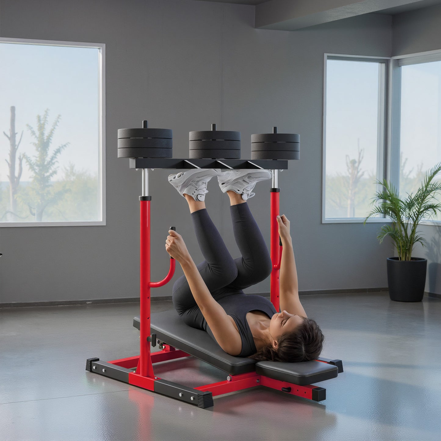 Vertical Leg Press Machine with Adjustable Positions - Red
