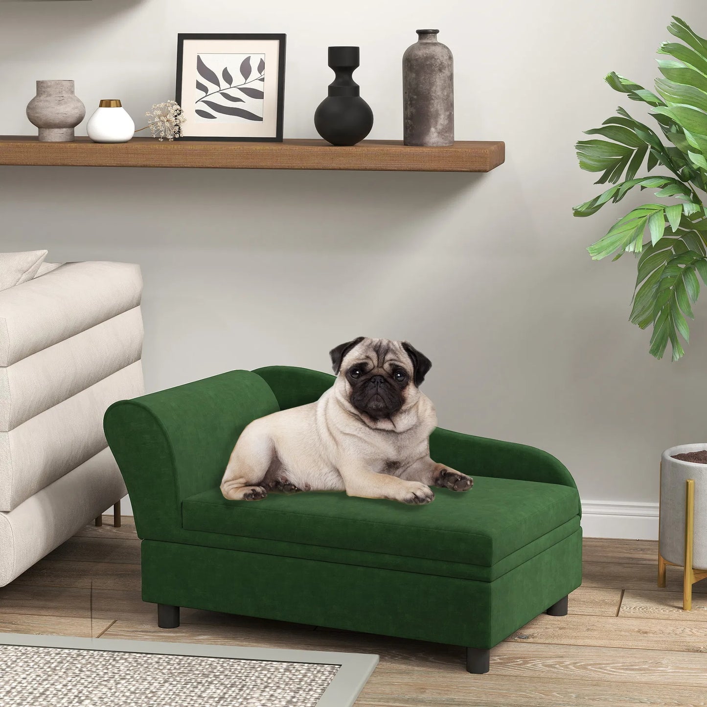 Green Pet Sofa Bed with Hidden Storage for Cats & Small Dogs