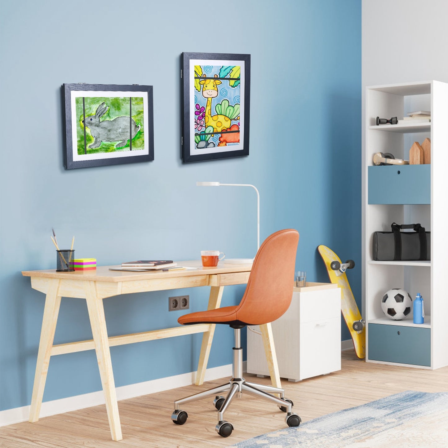 Kids Art Frame - Front Opening Wooden Display for Artwork Storage