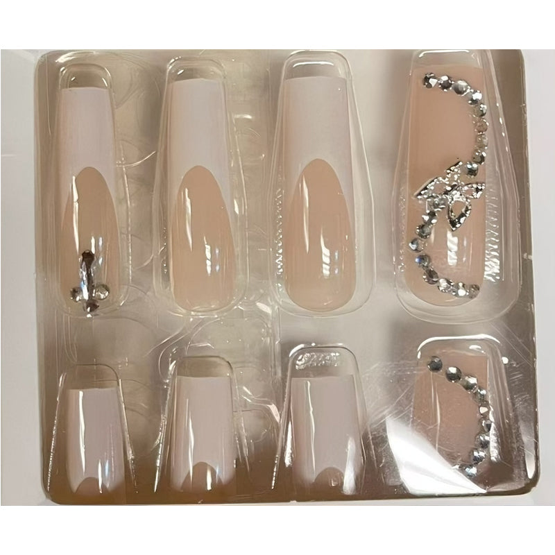 24 PCS Floral Butterfly Press-On Nails - Long Square Fake Nails - Pink
