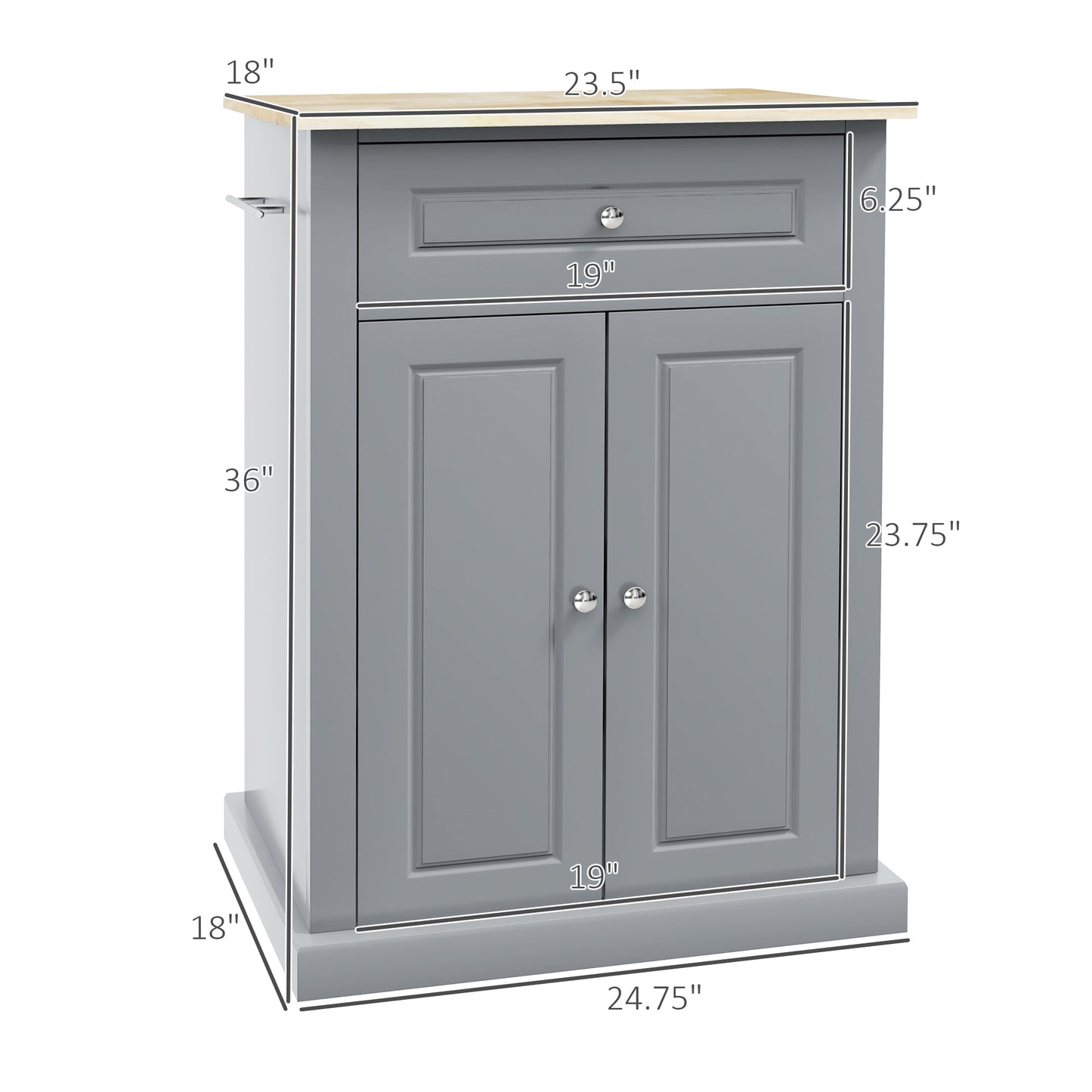 Portable Kitchen Island Cart with Drawer & Adjustable Shelf - Grey