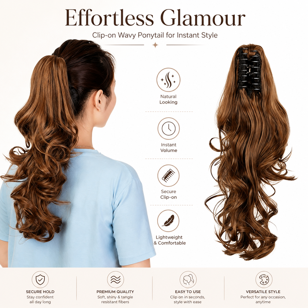 22-Inch Wavy Curly Clip-In Ponytail Extension - Synthetic Hairpiece