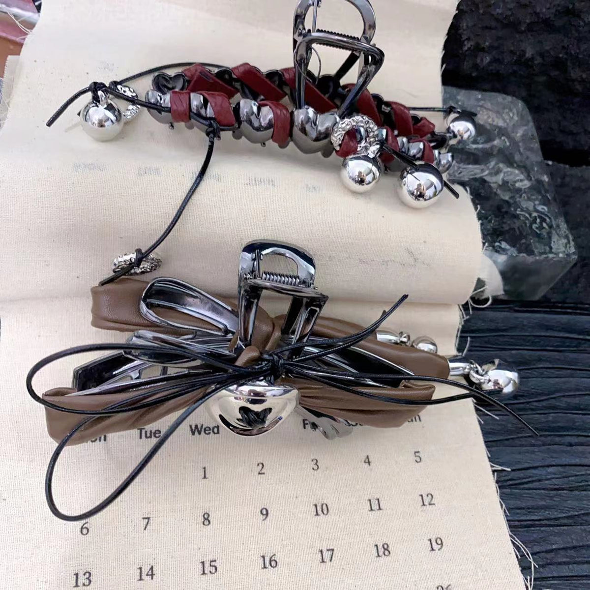 Metal Leather Hair Claw Clip with Tassel Beads