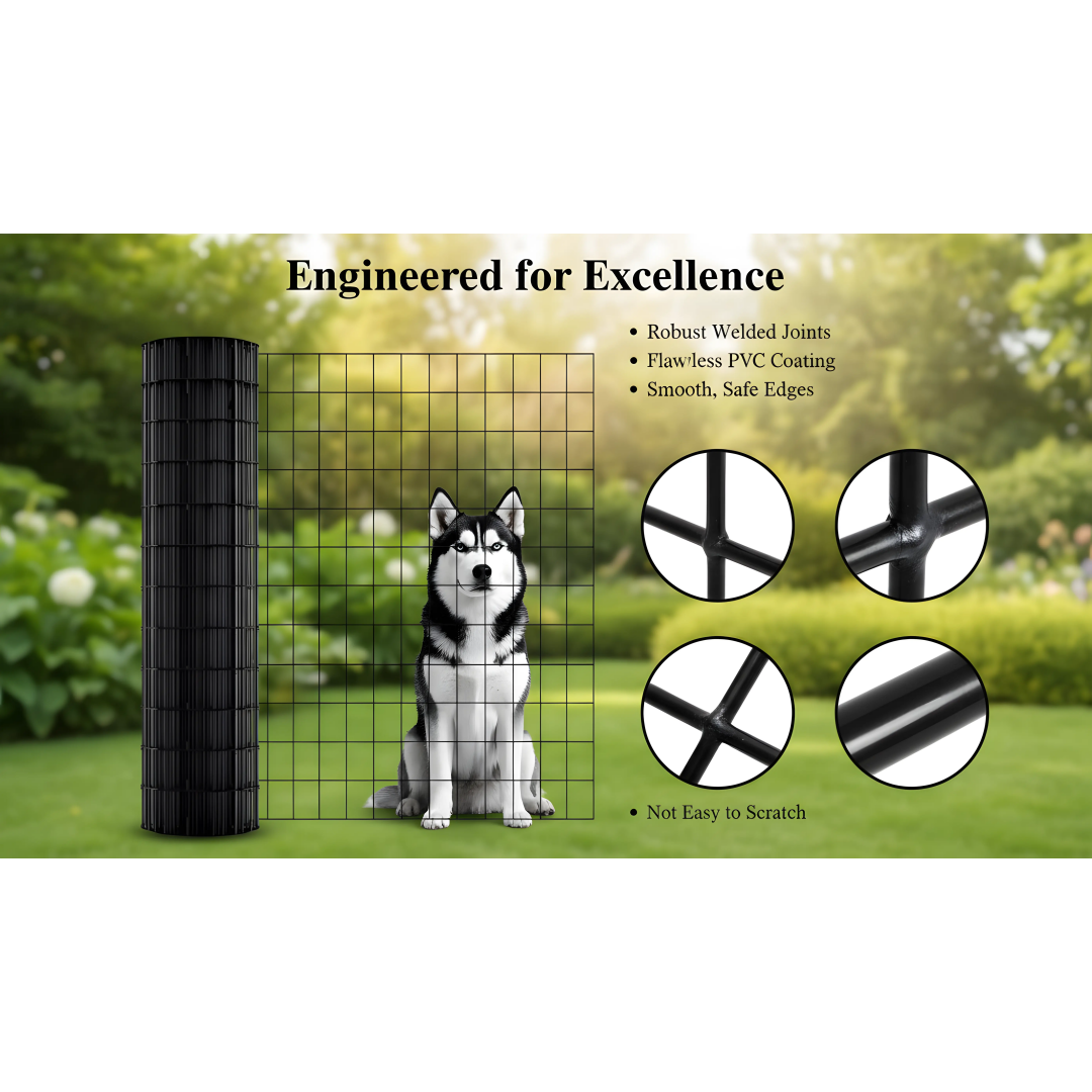 48 Inch Black Vinyl-Coated Metal Mesh Fence Panel for Poultry & Pet Cages