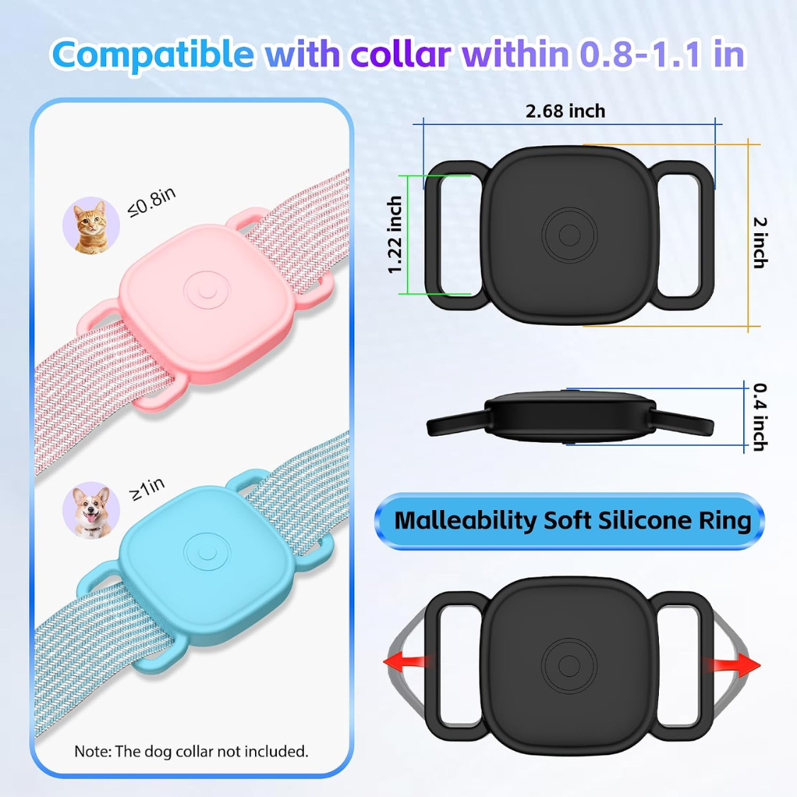 Waterproof Pet Tracker Collar Holder for Tile Mate - Soft Silicone, Anti-Lost, Fits Dogs & Cats