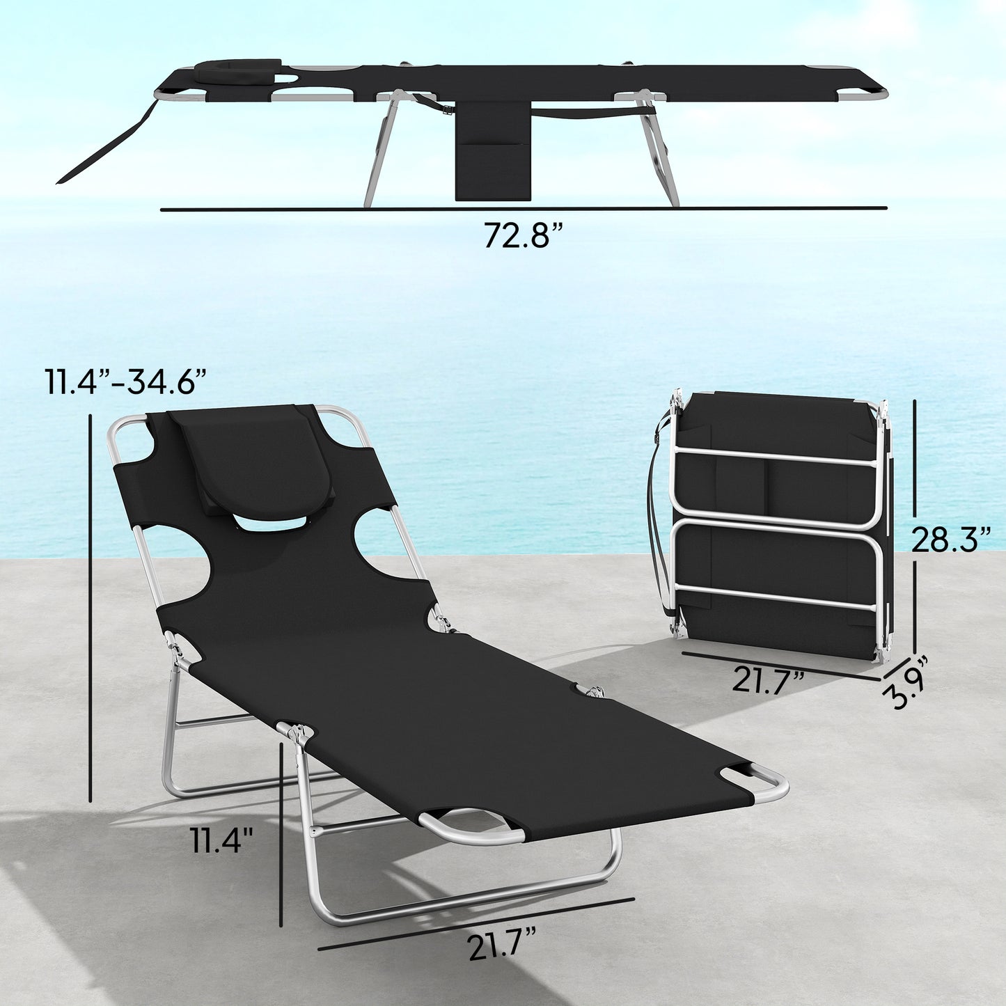 2 Adjustable Tanning Chairs with Face Hole - Outdoor Chaise Lounge Set