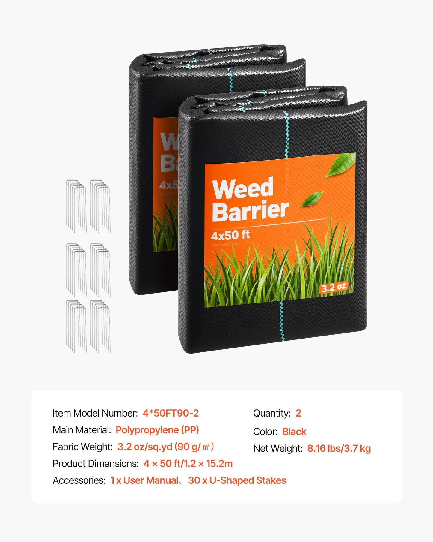 Heavy Duty Weed Barrier Fabric 4x50 ft Black Ground Cover for Gardens & Pathways