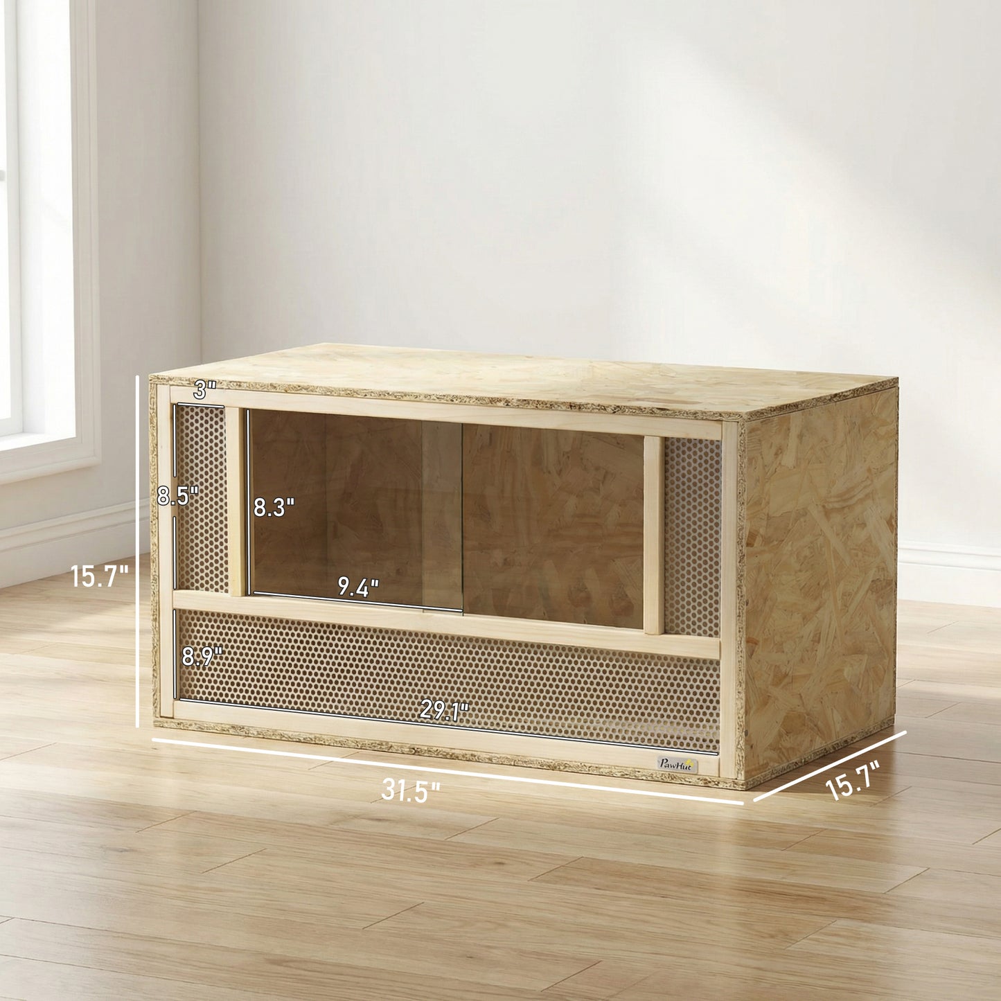 Wooden Reptile Terrarium with Sliding Glass Door for Lizard Snake Frog Turtle 31.5x15.7x15.7 inches