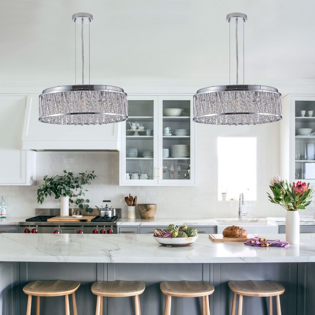 Modern Crystal Chandelier - 19 Inch Round Ceiling Light Fixture