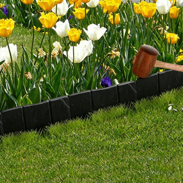 Plastic Lawn Edging Set - Interlocking Garden Border for Flower Beds & Walkways, 20 Pieces, 16ft