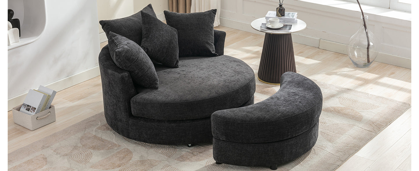 360° Swivel Accent Barrel Chair with Storage Ottoman & 4 Pillows - Gray
