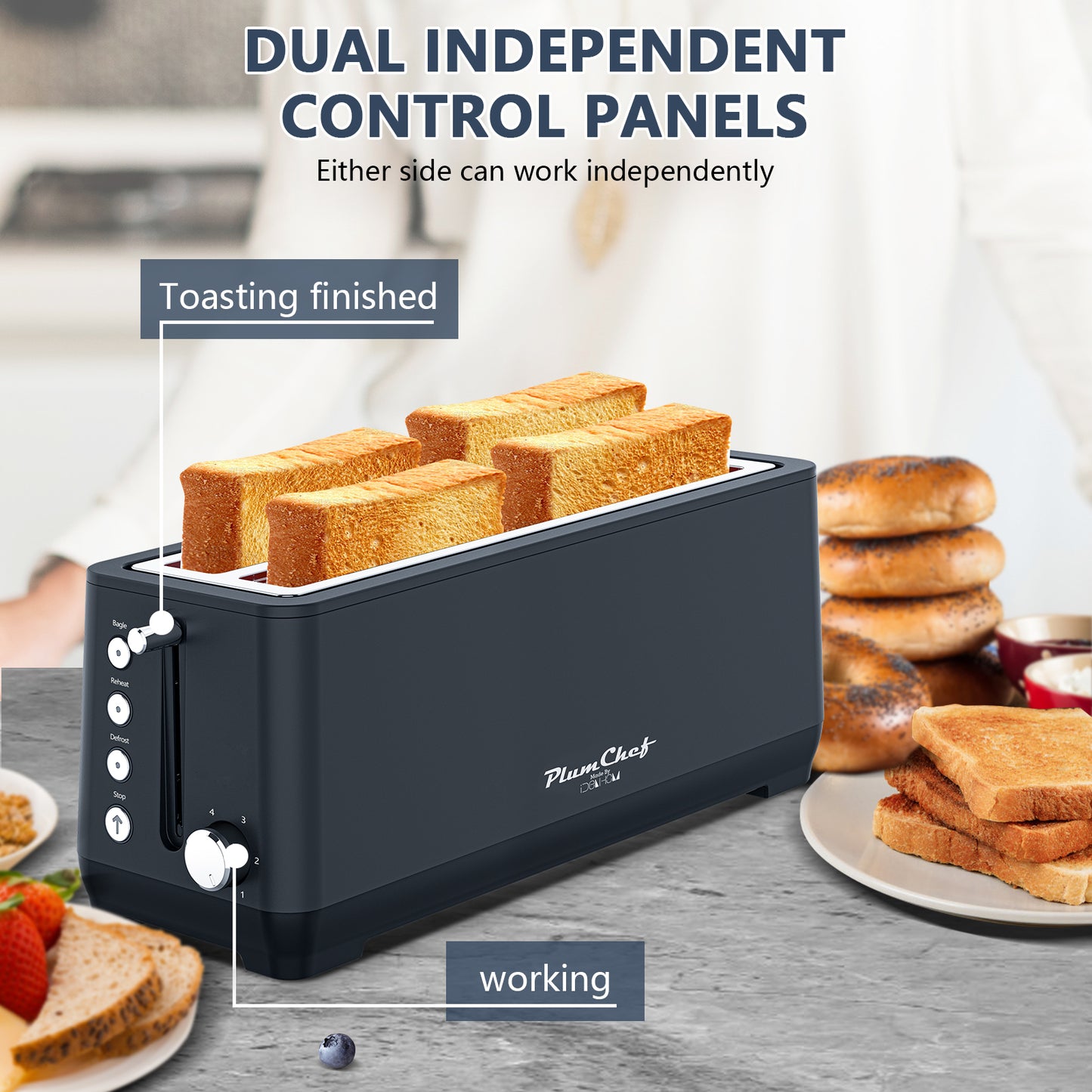 4-Slice Toaster with Extra Wide Slots - Matte Black, 6 Settings