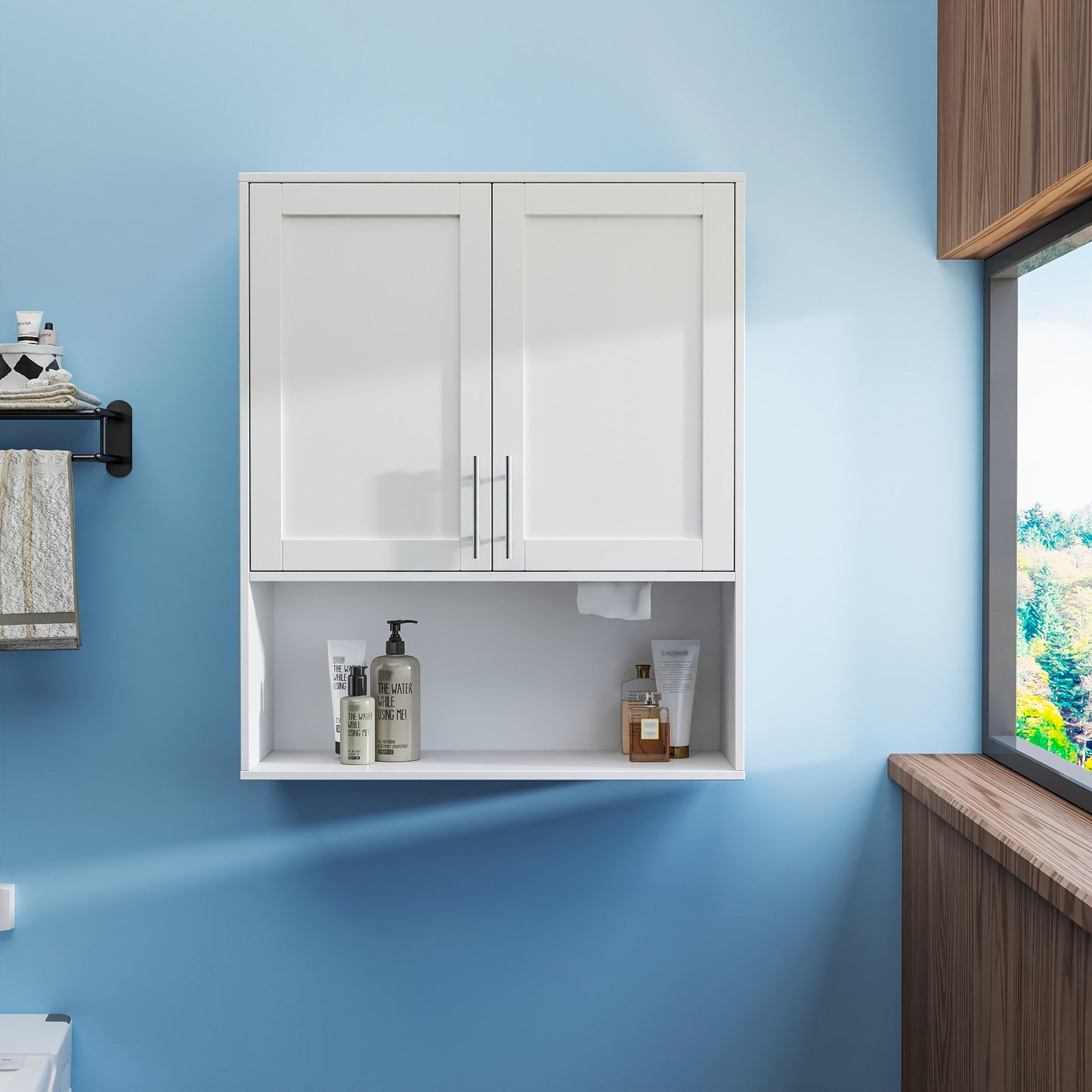 Two Door Bathroom Mirror Cabinet with Tissue Slots - White