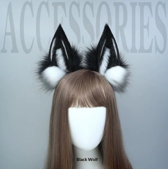 Wolf Ear Cosplay Headpiece & Tail Plush Accessory Set