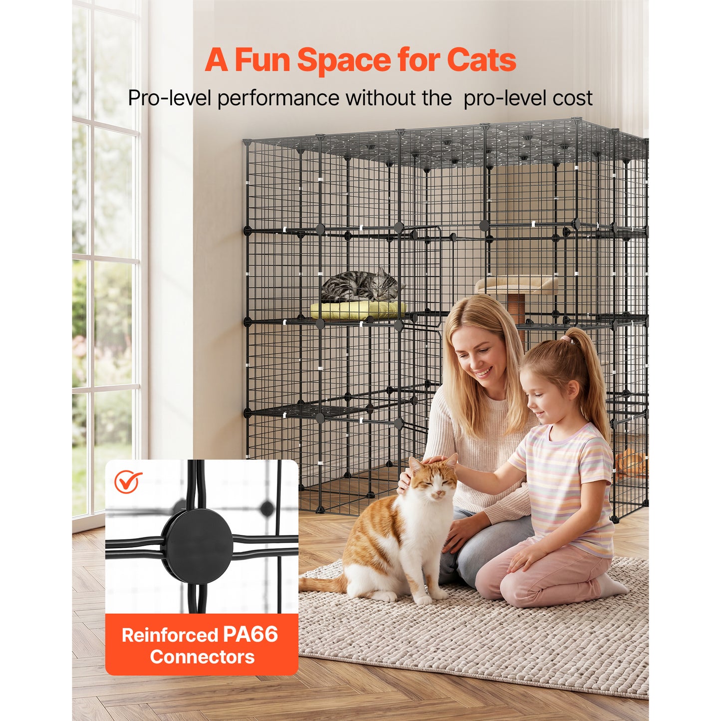 Large 4-Tier Indoor Cat Playpen Enclosure with Doors & Locks - 55x55x55 Inch