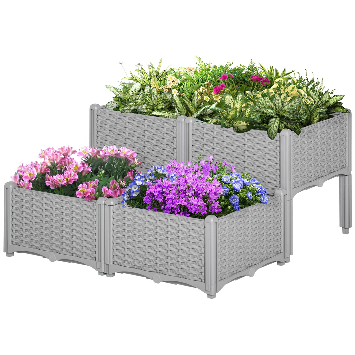4-Piece Raised Garden Bed with Legs, Self-Watering Planter Box for Flowers Herbs Vegetables - Gray