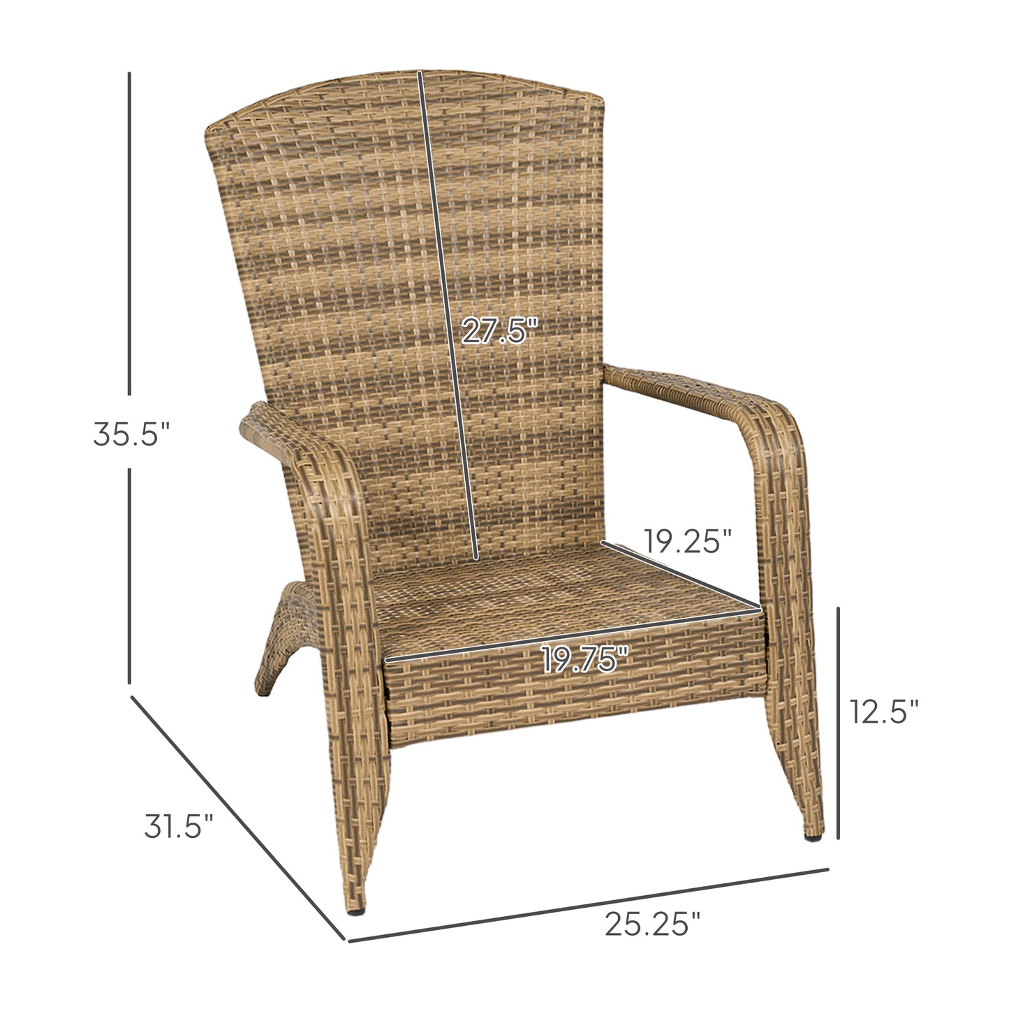 Adirondack Patio Chair with Rattan Wicker & Soft Cushions - Sky Blue