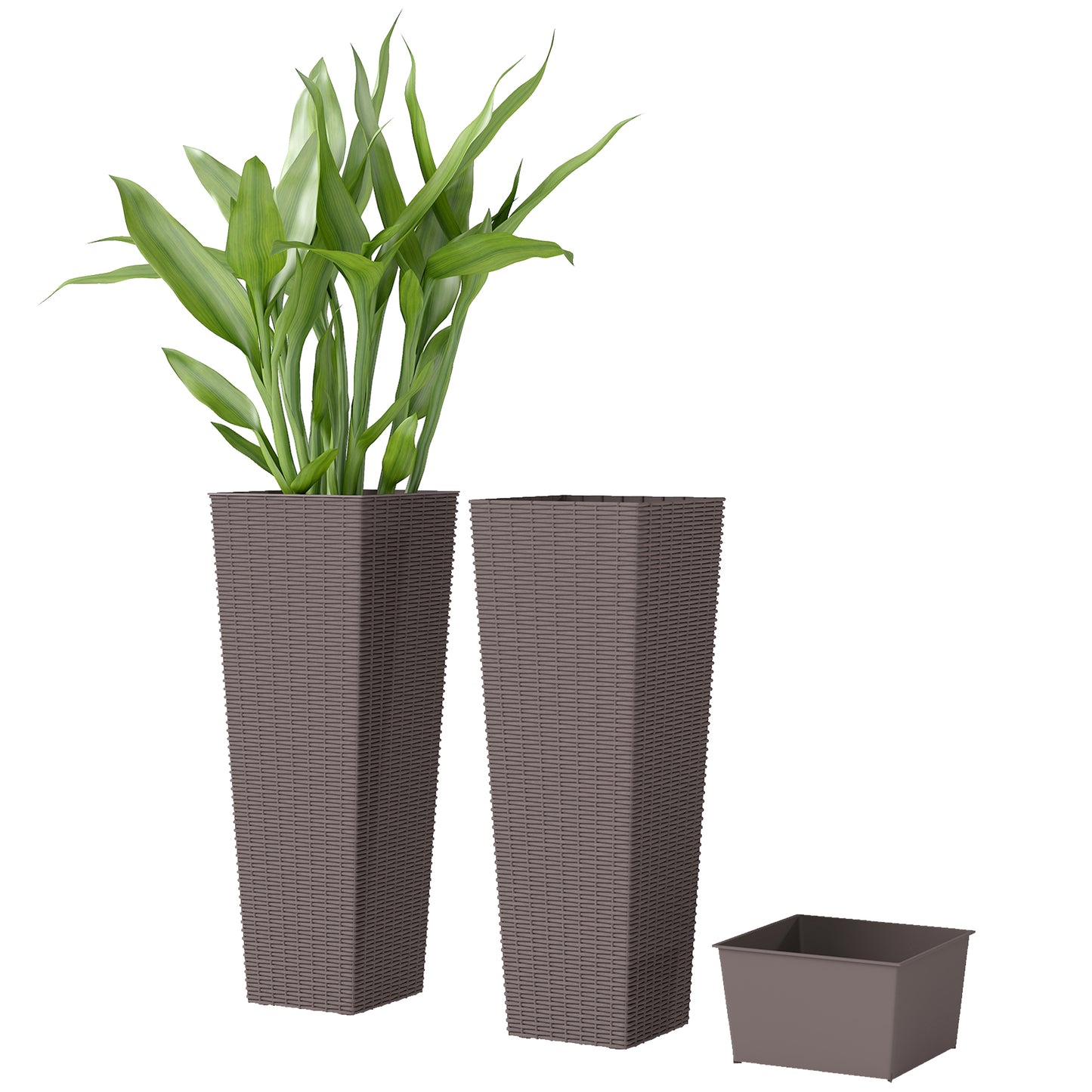 Set of 2 23.6 Inch Outdoor Plant Pots with Drainage Holes, Brown