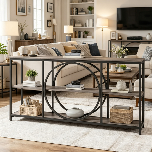 Narrow Console Table with Storage - 70.9 Inch, Rustic Design