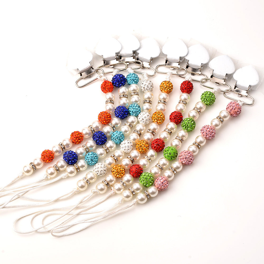 Baby Pacifier Drop-Preventing Chain Clip - Pearl Style, Multiple Colors