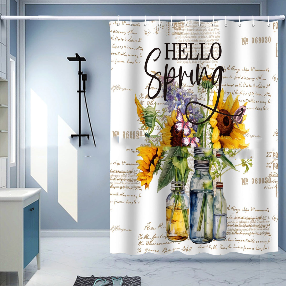 Waterproof Digital Printing Shower Curtain - Punch-Free European Style 183x214cm