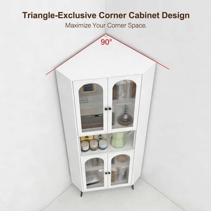 73in White Metal Corner Storage Cabinet with Adjustable Shelves
