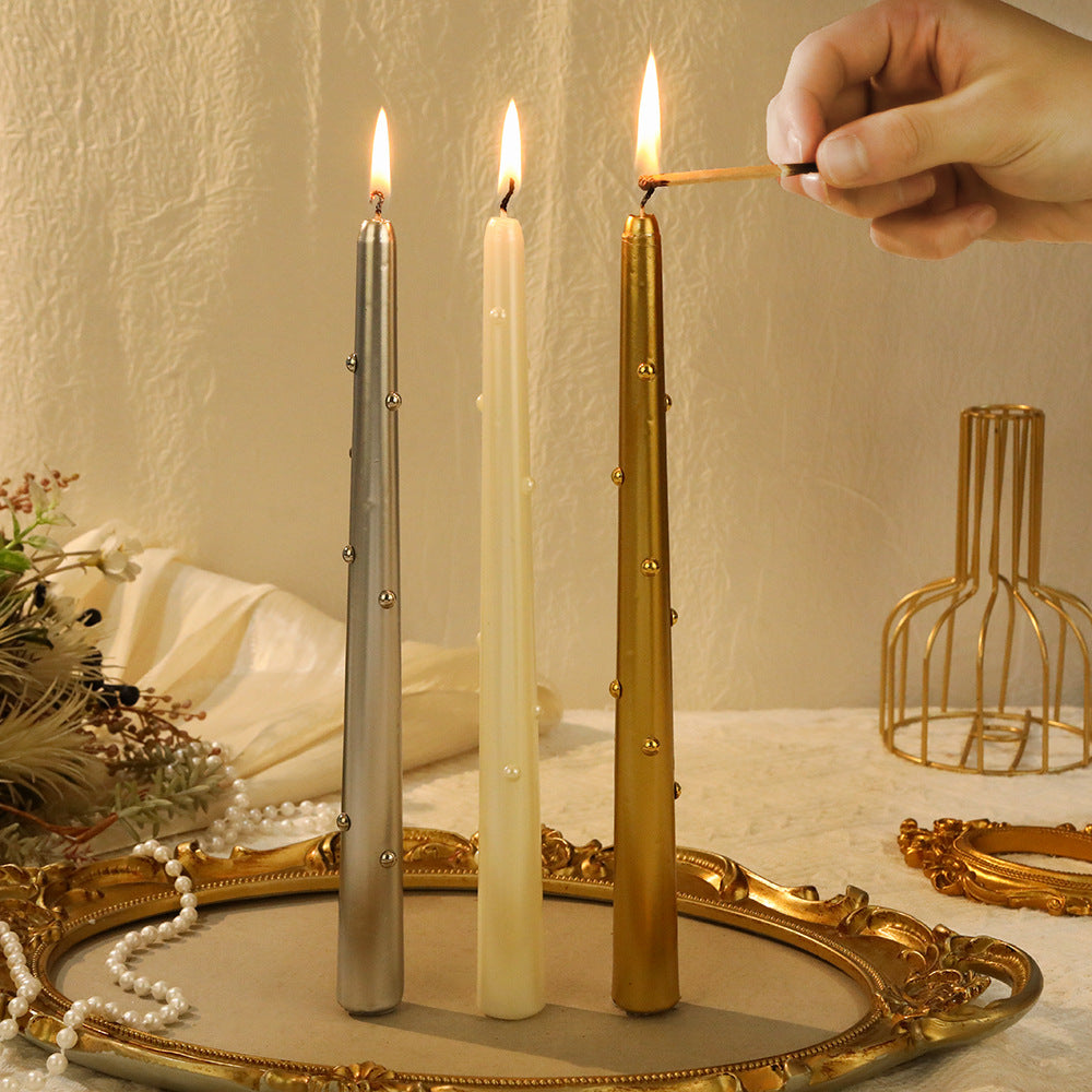European-Style Electroplated Colored Pearl Long-Stem Candle for Home Use Smokeless
