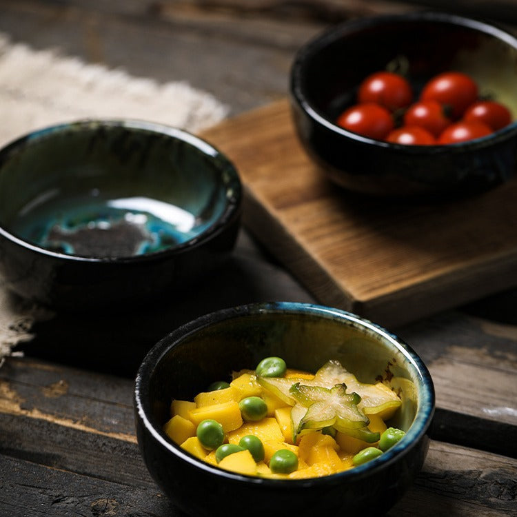 Ceramic Breakfast Dessert Bowl - Porcelain Rice Bowl with Colored Glaze, 4.5 Inch
