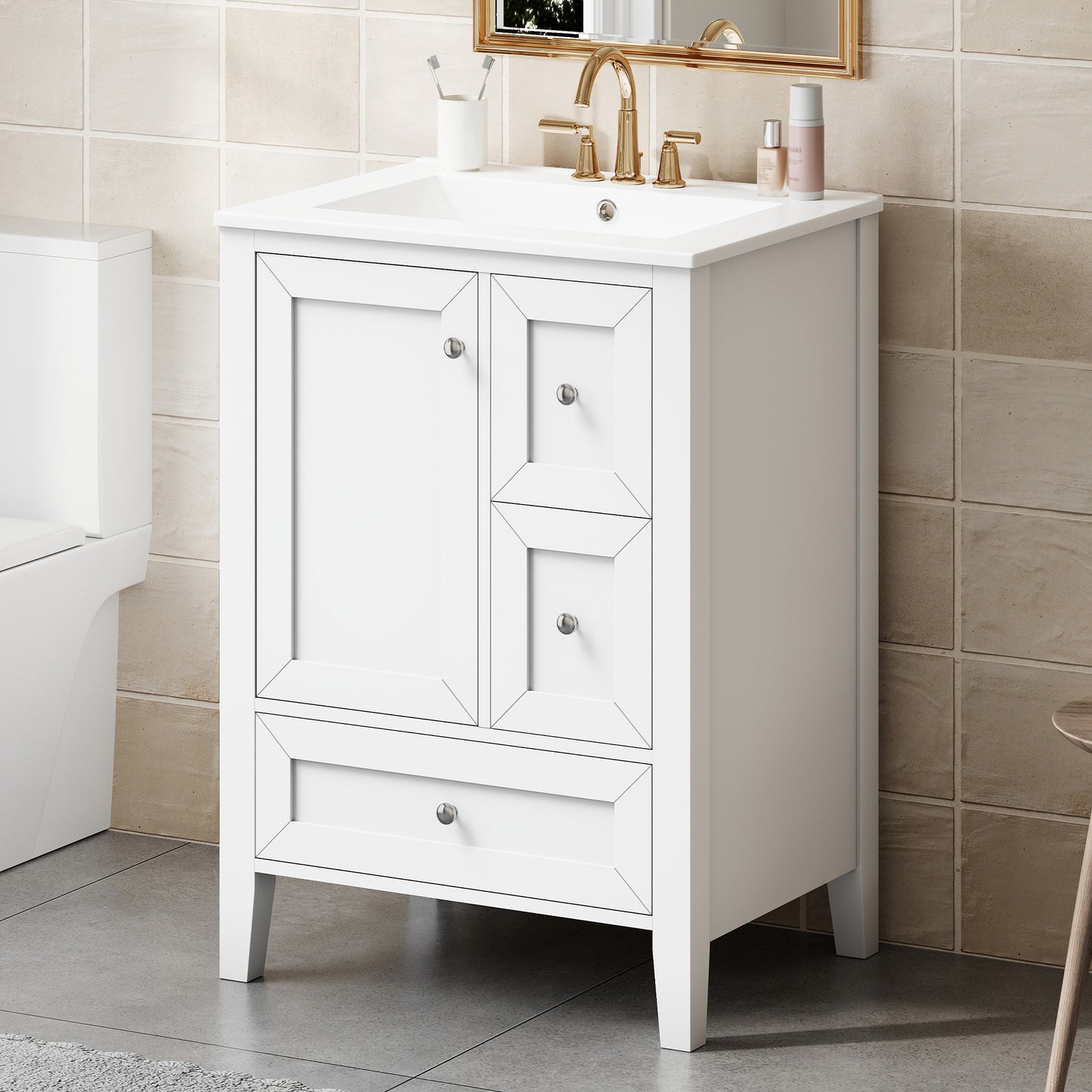 24-Inch Bathroom Vanity with Sink & Drawers - White