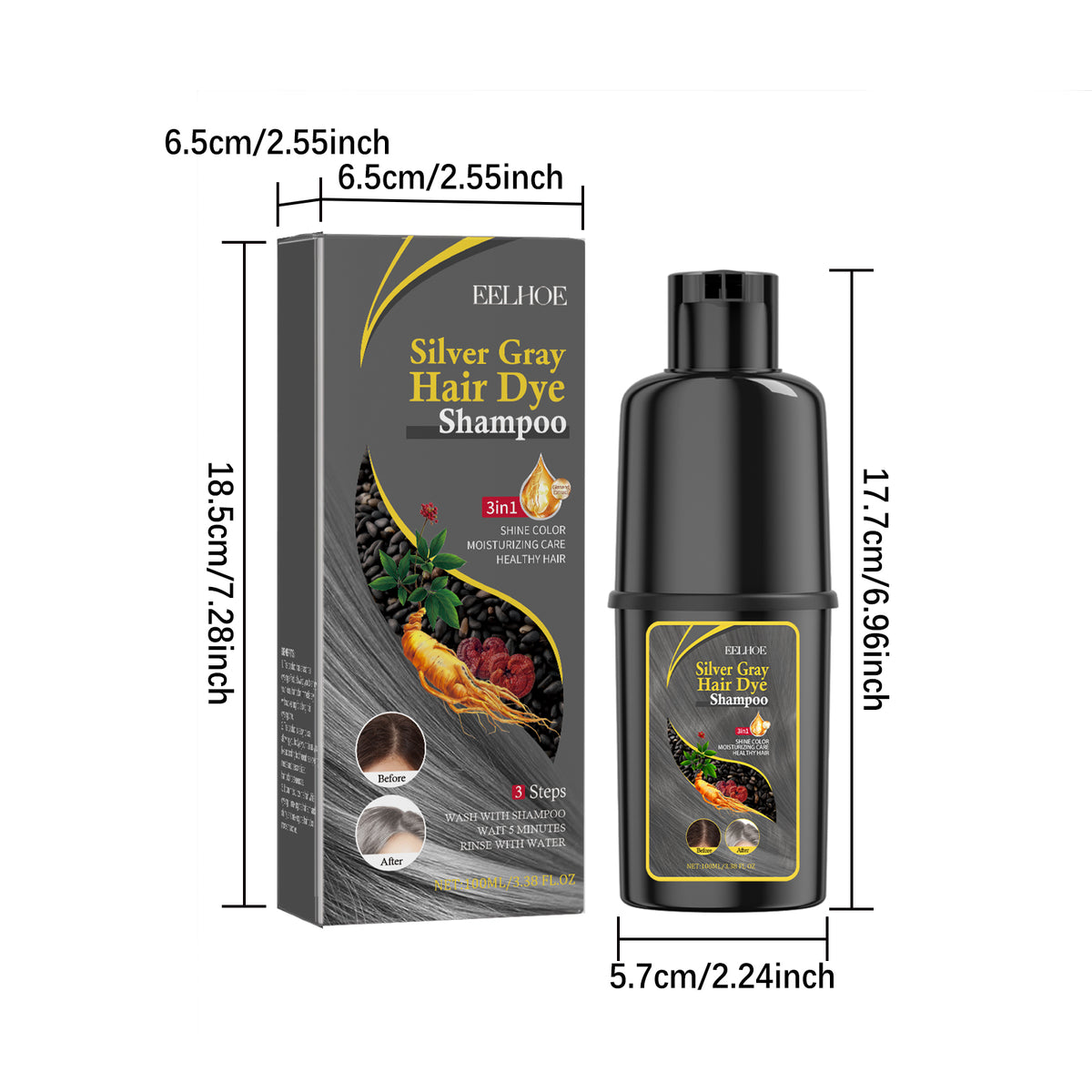 Silver Gray Hair Dye Shampoo - 100ml