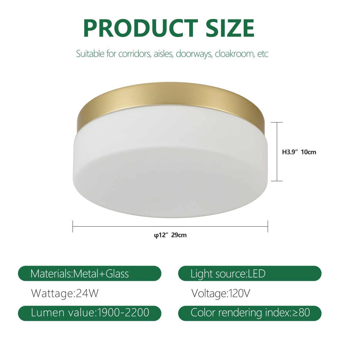 24W LED Flush Mount Ceiling Light Fixture - 12 Inch Round Gold