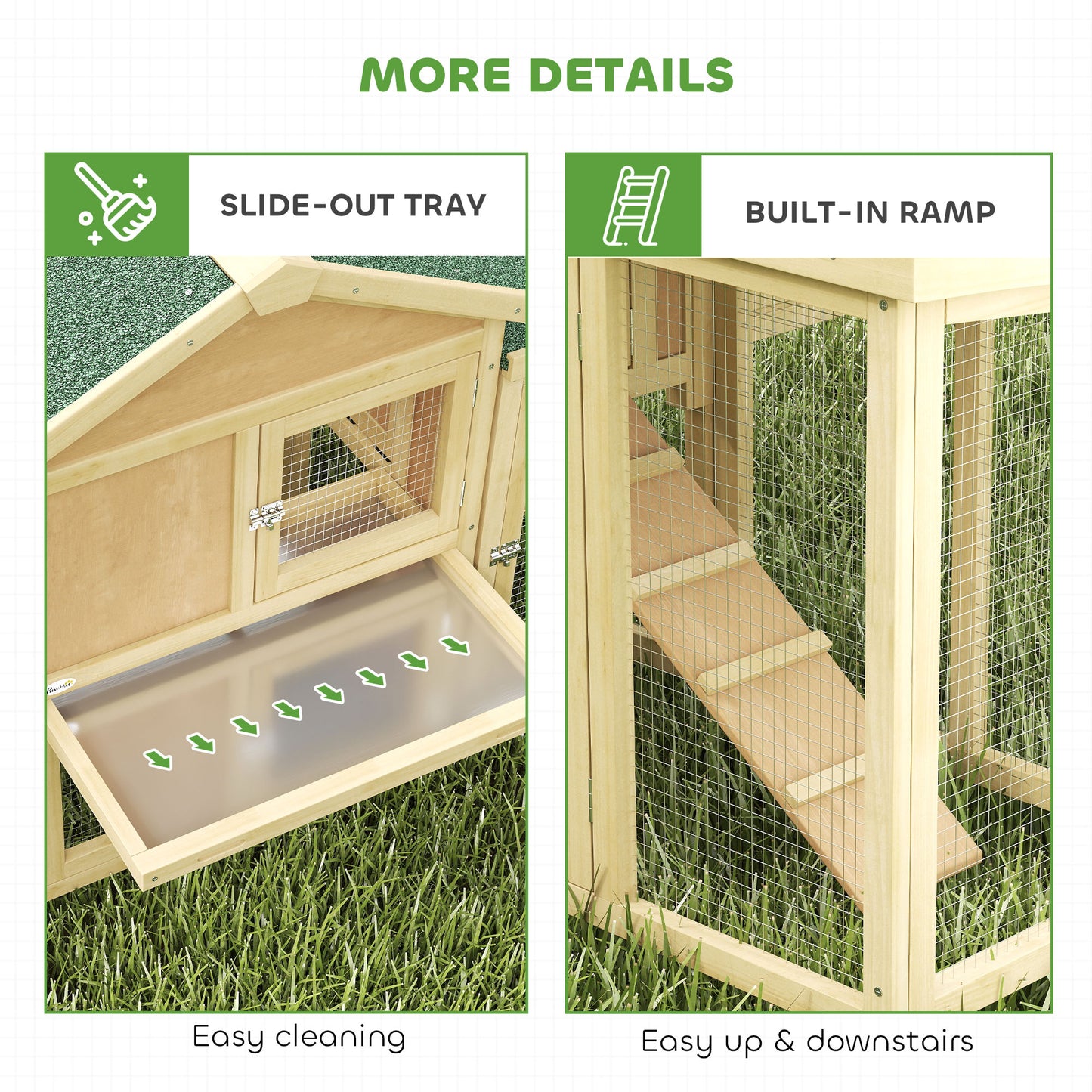 Wooden Chicken Coop with Nesting Box, Ramp & Removable Tray - Natural Wood 960x730mm