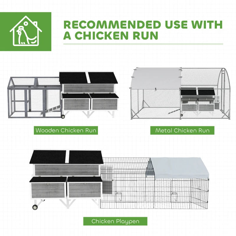 Wooden Chicken Coop with Wheels Handles 2 Nesting Boxes 4 Perches 2 Trays Gray