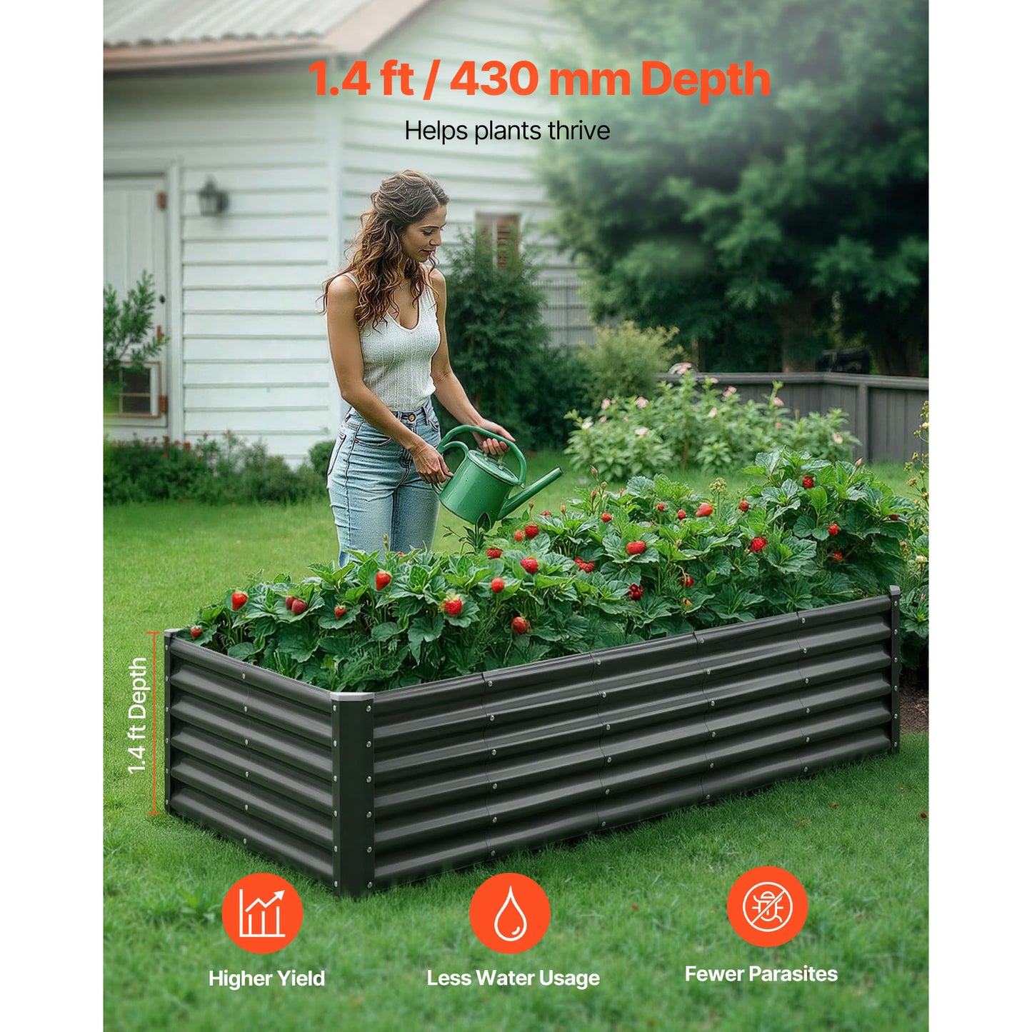 Metal Raised Garden Bed 6x3ft Outdoor Galvanized Planter Box Open Bottom