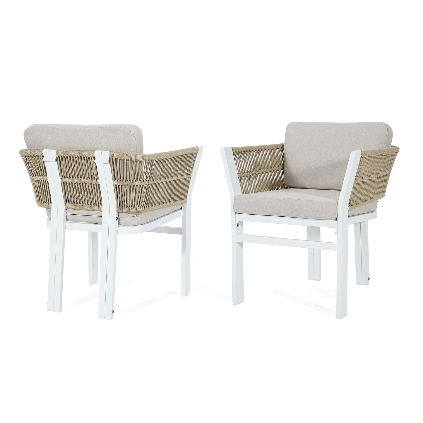 Outdoor Dining Chair Set of 2 - White Frame with Beige Cushions
