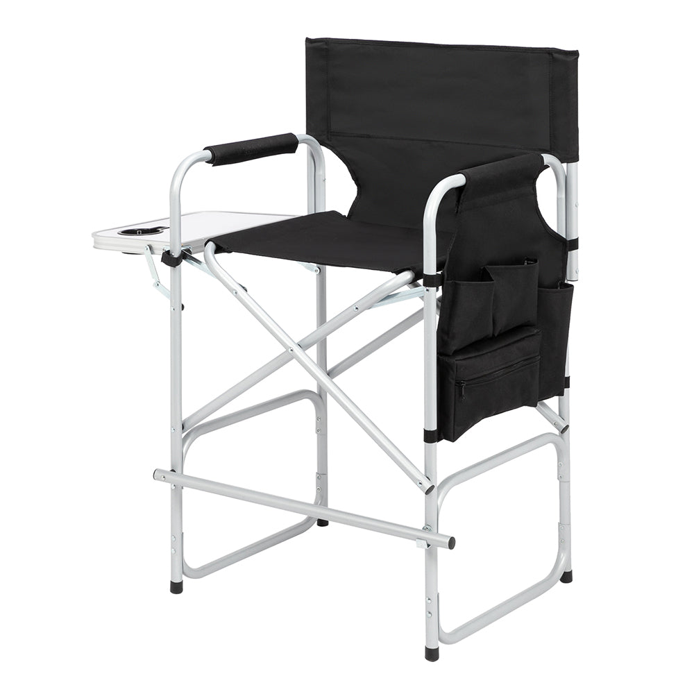 Folding Director's Chair with Footrest and Storage - Black