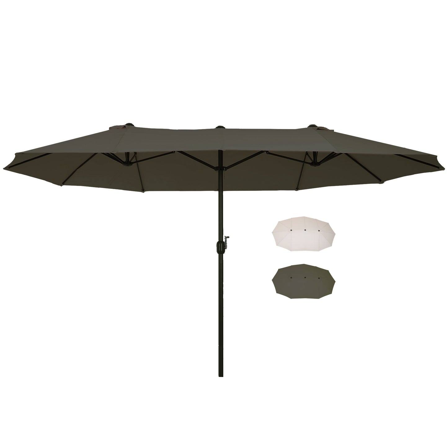 15 ft Double-Sided Patio Umbrella with Crank Handle - Gray
