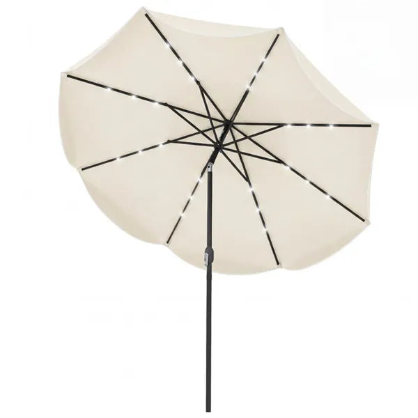 10 Ft Solar Powered Patio Umbrella with 24 LED Lights - Beige