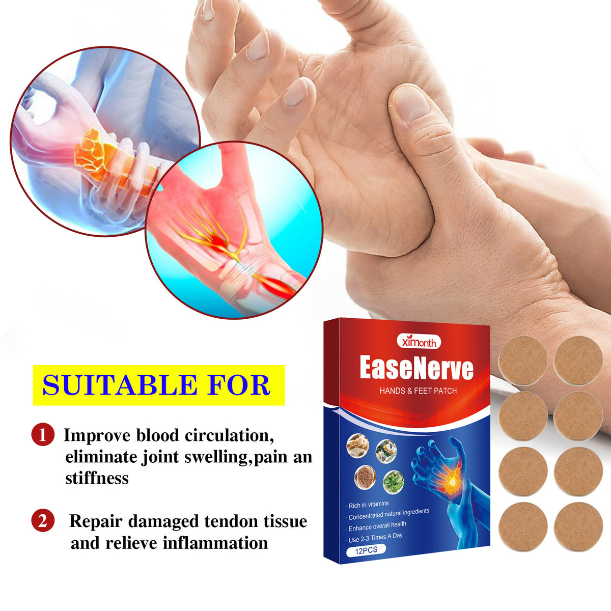 Hand and Foot Joint Care Patch - 12pcs Natural Herbal Pain Relief