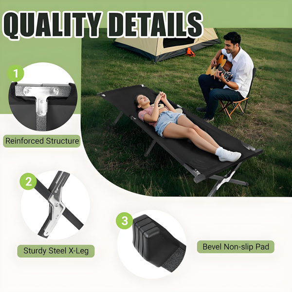 Portable Folding Camping Cot with Carrying Bag - Black